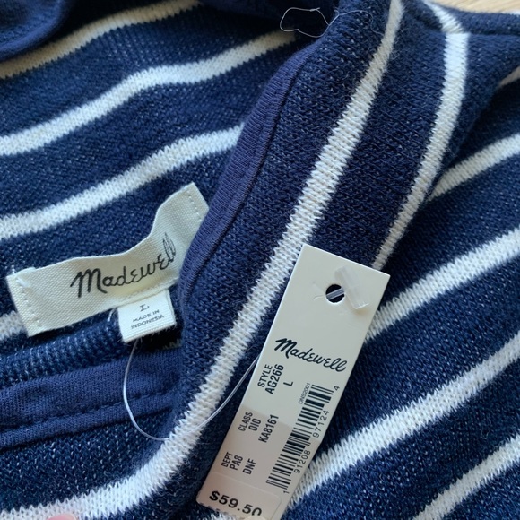 New Madewell Gathered-Sleeve Mockneck Top in sweater stripes blue white large L - Picture 7 of 12